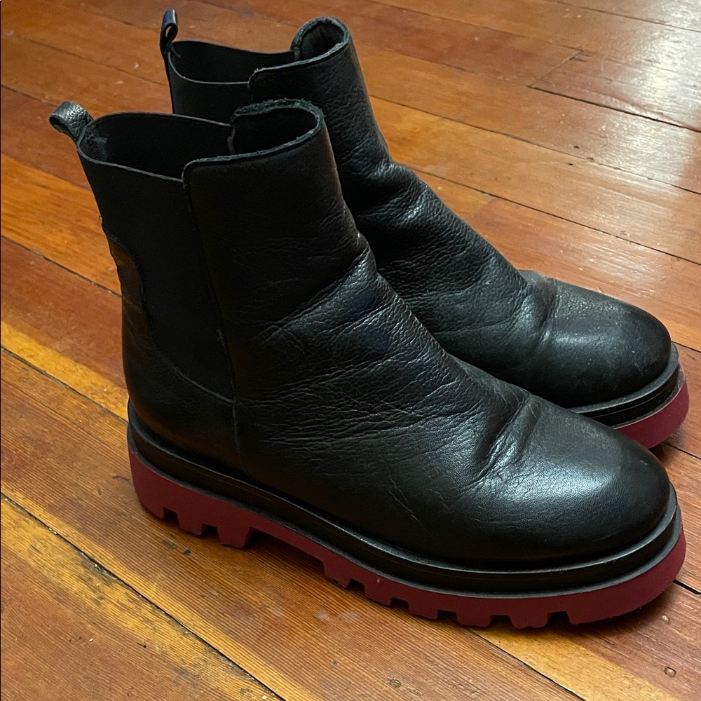 Black Leather Ankle Boots with Red Soles